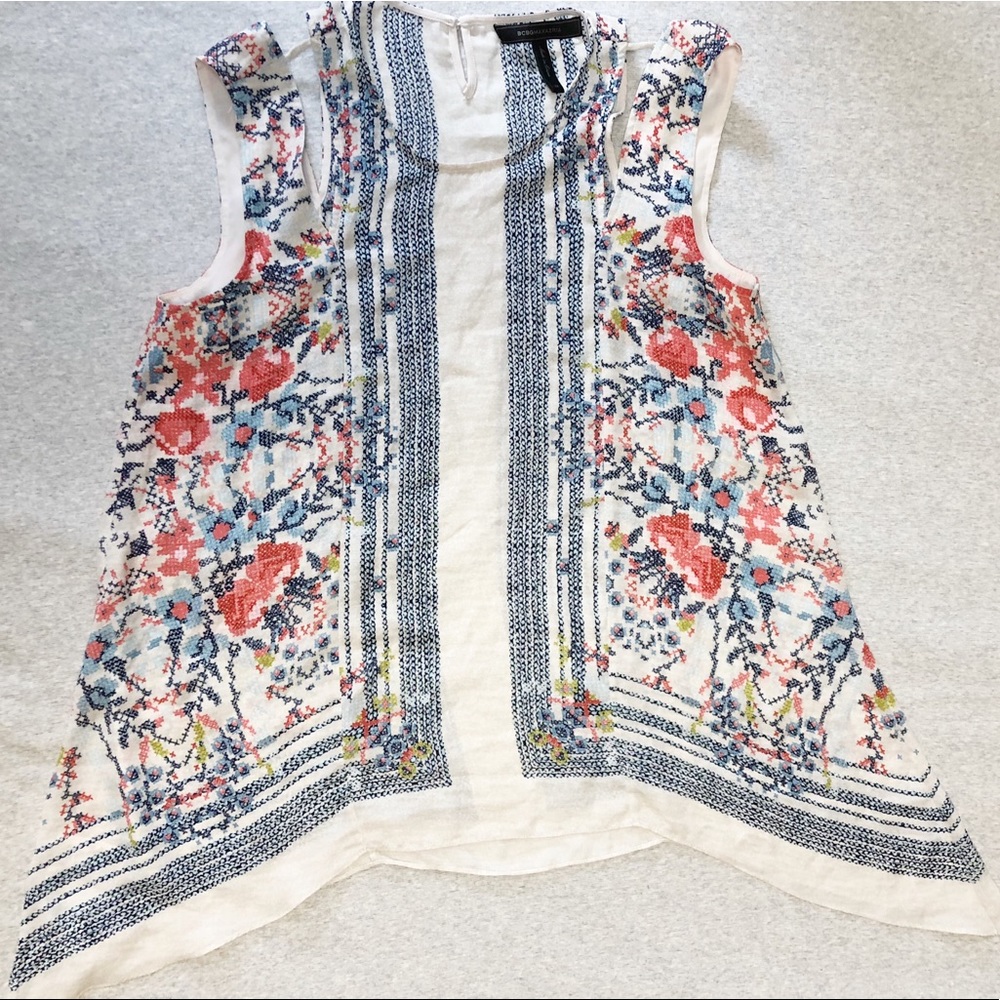 BCBG Maxazria Handkerchief Hem Cut Out Tank Top